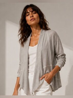 James Perse Light Gray Open Front Tie-Neck Cardigan